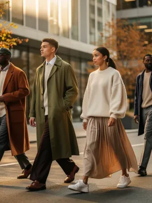 Stylish people in urban setting showcasing fall 2025 fashion trends