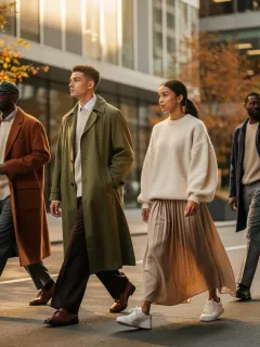 Stylish people in urban setting showcasing fall 2025 fashion trends