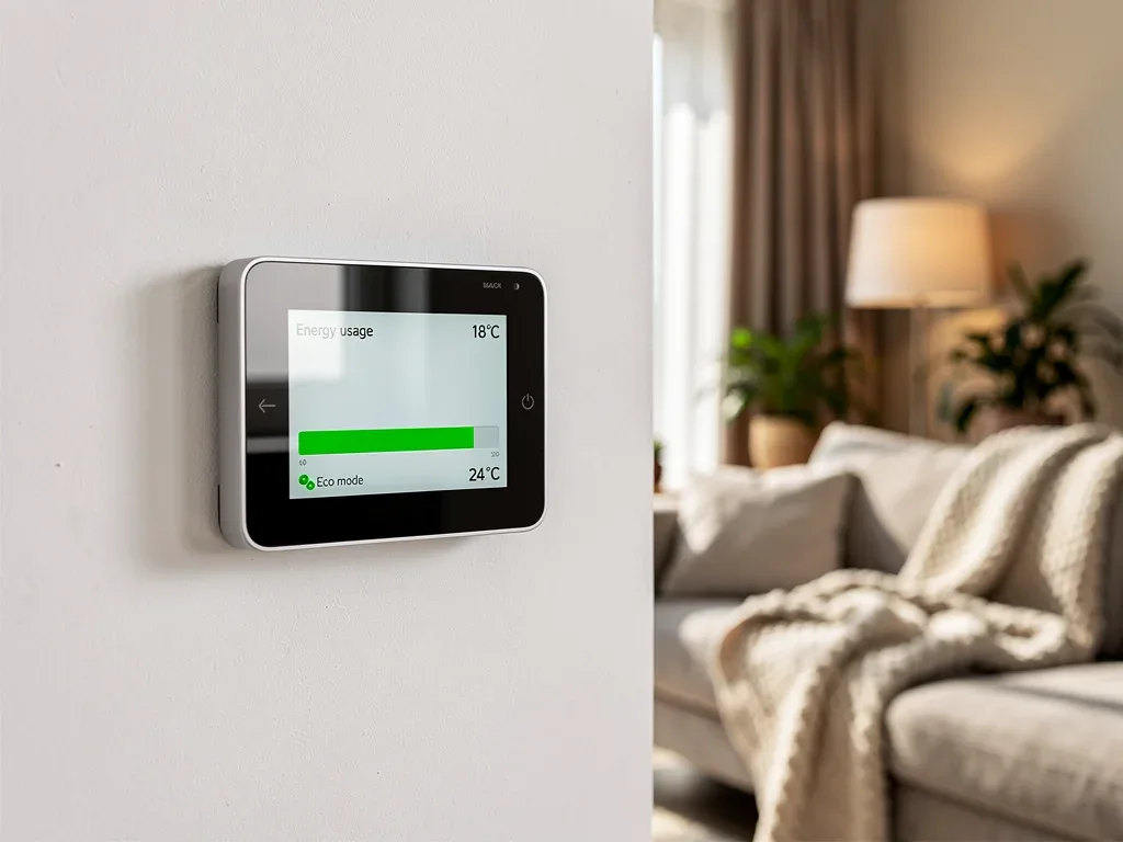 Smart thermostat displaying energy usage data