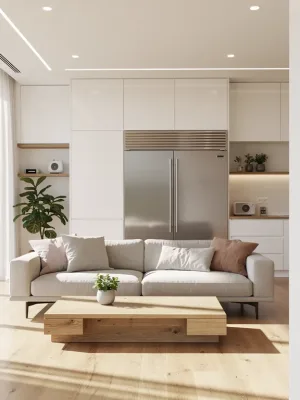 Modern smart home interior with energy-efficient tech