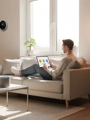 Smart home automation setup in a modern living room