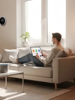 Smart home automation setup in a modern living room