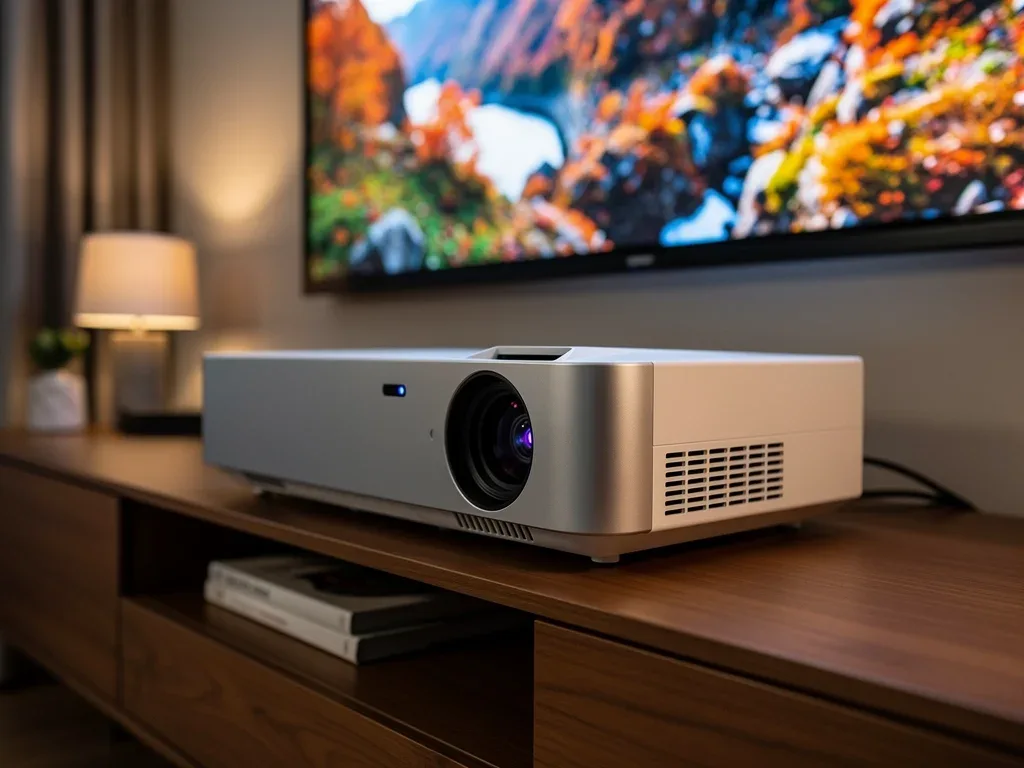 Ultra-short throw laser projector in modern living room