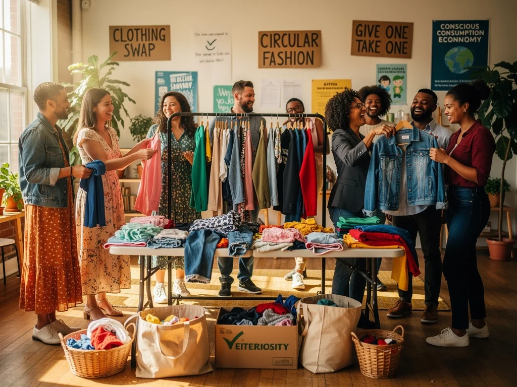 Community clothing swap event promoting circular fashion