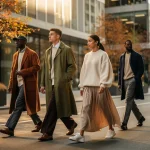 Stylish people in urban setting showcasing fall 2025 fashion trends