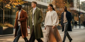 Stylish people in urban setting showcasing fall 2025 fashion trends