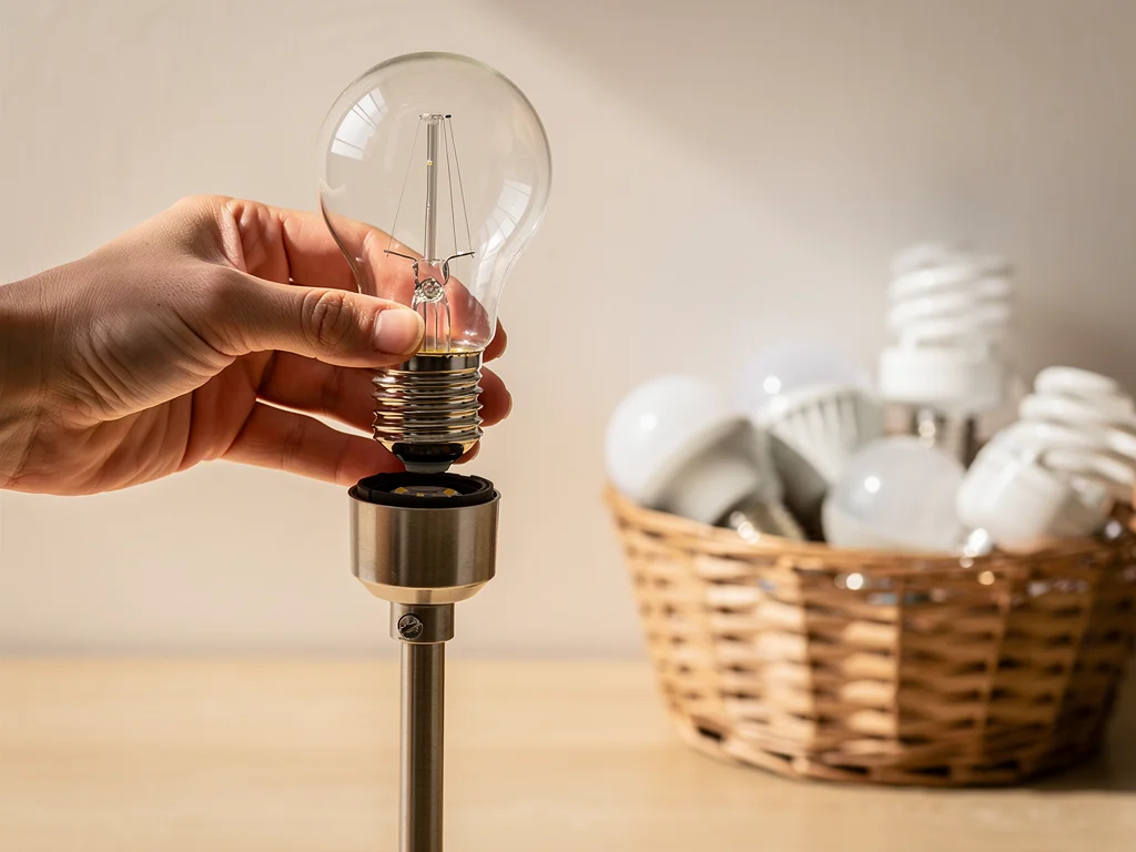 Hand installing an energy-efficient LED light bulb