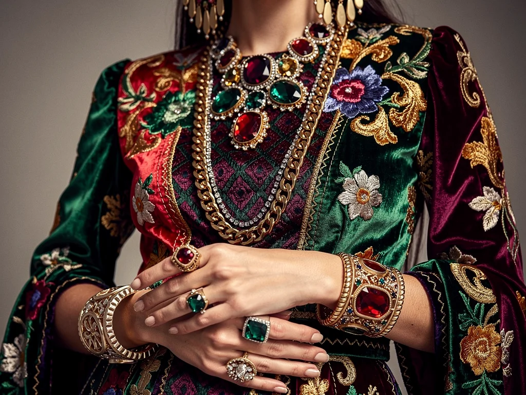 Intricate maximalist fashion details and accessories