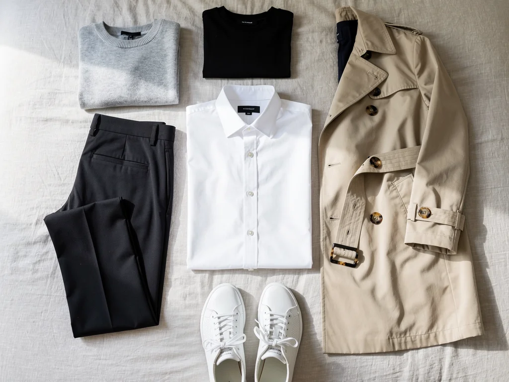 Minimalist capsule wardrobe with neutral tones