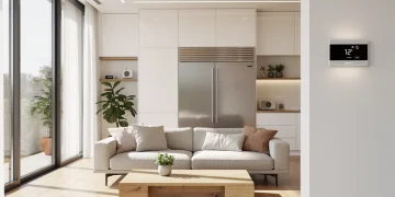 Modern smart home interior with energy-efficient tech
