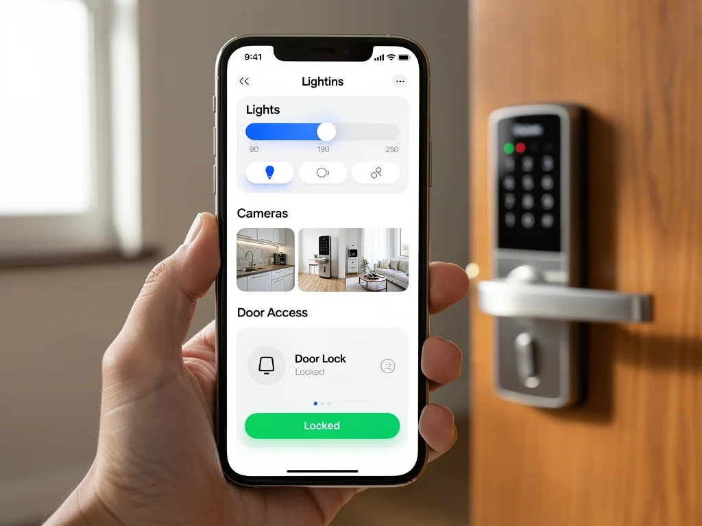 Smartphone app controlling smart home security and lighting