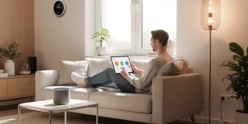 Smart home automation setup in a modern living room