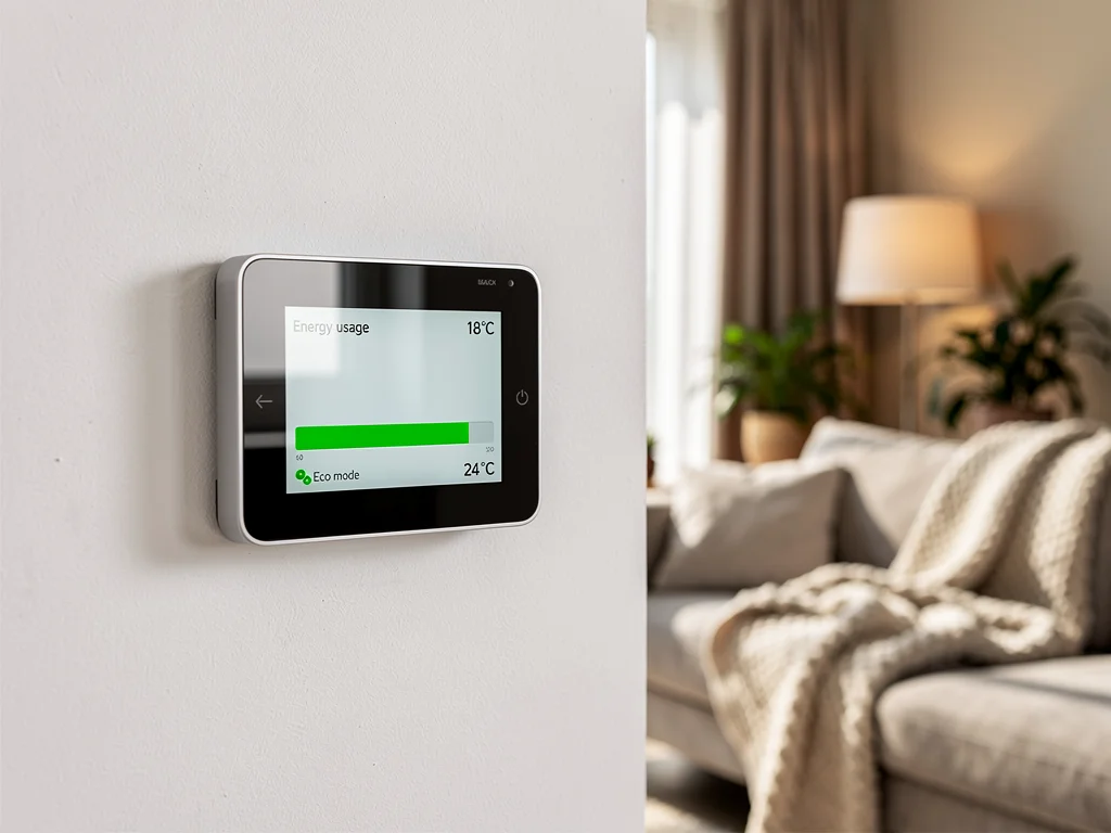 Smart thermostat displaying energy usage data