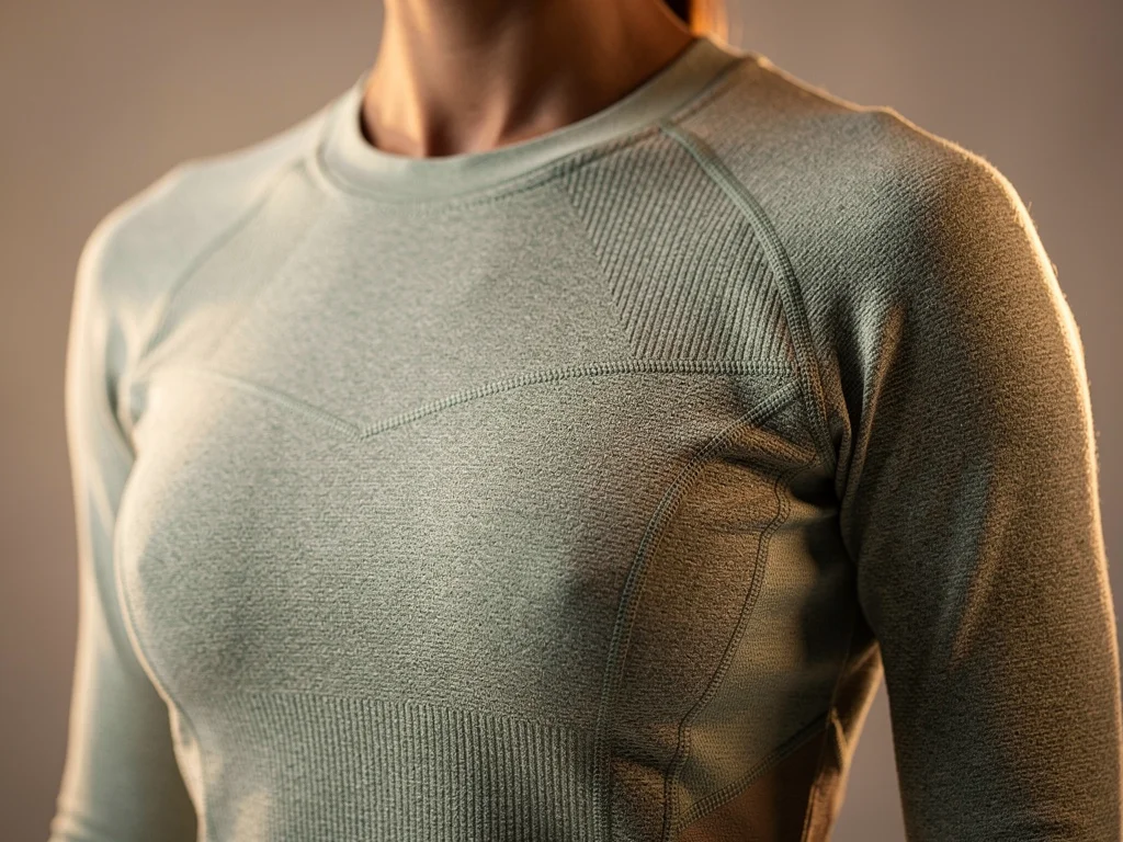 Detail of sustainable athleisure fabric, showcasing eco-conscious design and textural innovation.