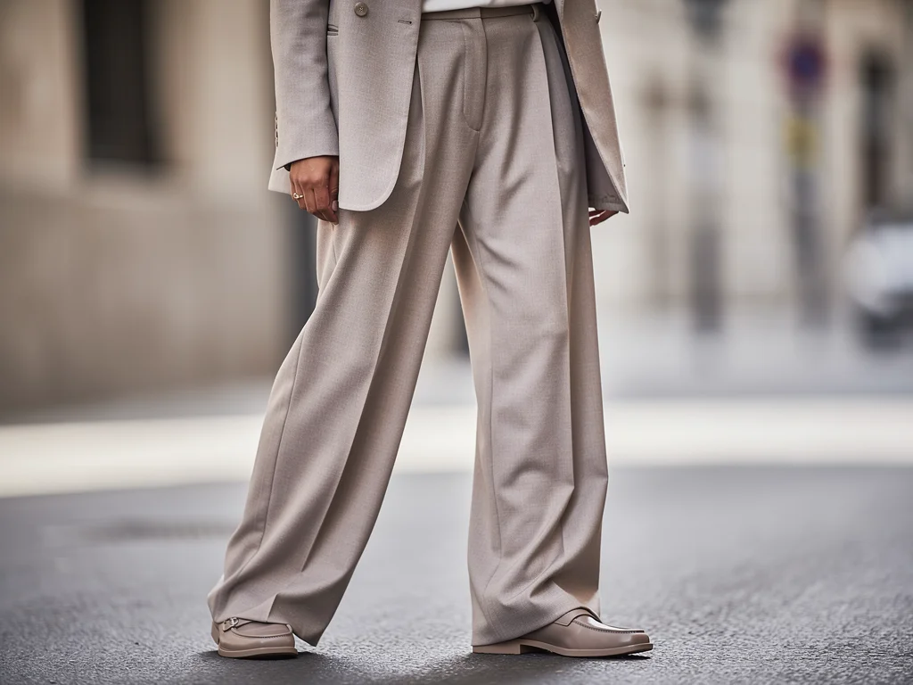 Person wearing tailored blazer and soft trousers, illustrating tailored comfort trend