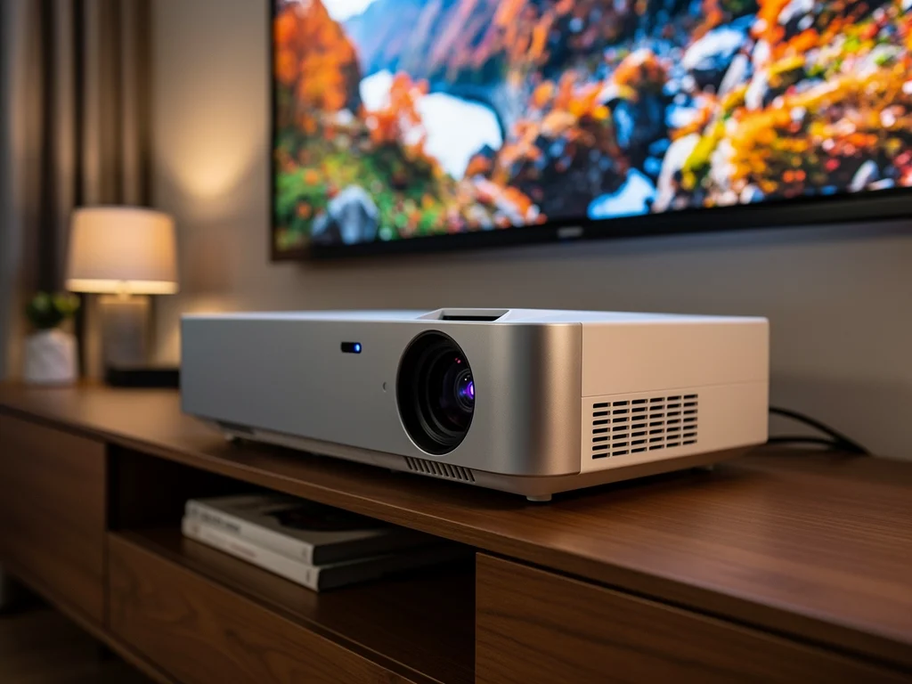 Ultra-short throw laser projector in modern living room